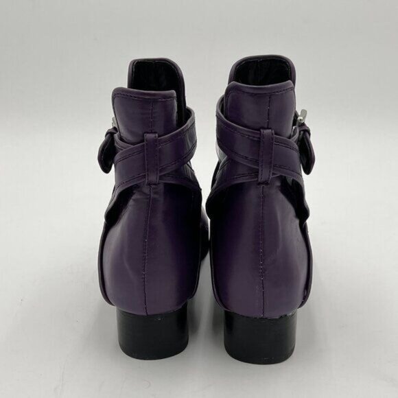 Purple Pointed Toe Chelsea Cut Out Chunky Heels Buckle Ankle Strap Ankle Boots - Picture 4 of 6